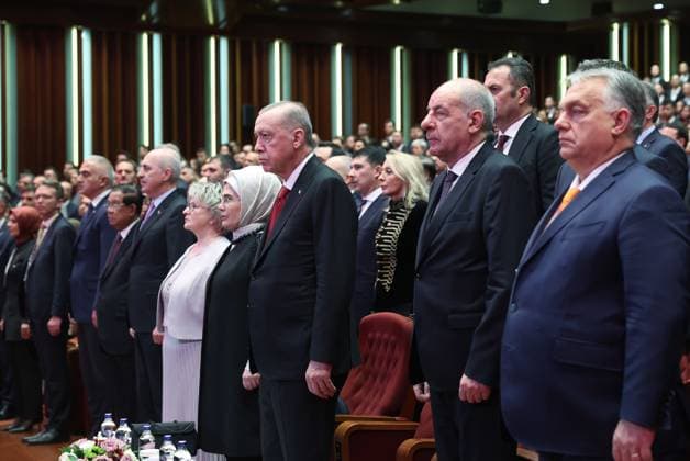 Closing Ceremony of Turkish-Hungarian Cultural Year ANKARA, TURKIYE - DECEMBER 12: (----EDITORIAL USE ONLY - MANDATORY CREDIT - TURKISH PRESIDENCY MURAT CETINMUHURDAR HANDOUT - NO MARKETING NO ADVERTISING CAMPAIGNS - DISTRIBUTED AS A SERVICE TO CLIENTS----) Turkish President Recep Tayyip Erdogan, Hungarian President Tamas Sulyok, Hungarian Prime Minister Viktor Orban, Turkish First Lady Emine Erdogan and Hungarian First Lady Zsuzsanna Nagy attend the Closing Ceremony of Turkish-Hungarian Cultural Year at Bestepe Nation’s Convention and Culture Center in Ankara, Turkiye on December 12, 2024. Ankara Turkey. Editorial use only. Please get in touch for any other usage.  Copyright: x2025xAnadoluxTURxPresidency xMuratxCetinmuhurdarx