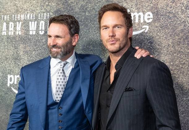 August 4, 2025, Bronx, New York, USA: Jack Carr and Chris Pratt attend premiere of Amazon Prime Video series The Terminal List: Dark Wolf at Regal Times Square in New York, NY on August 4, 2025 Bronx USA - ZUMAr339 20250804_znp_r339_138 Copyright: xLevxRadinx
