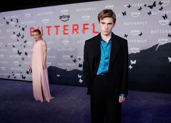 Louis Landau and Piper Perabo arrive on the red carpet for Prime Video s Butterfly New York Premiere at Regal Union Square on Tuesday, August 5, 2025 in New York City.  NYP20250805214 JOHNxANGELILLO