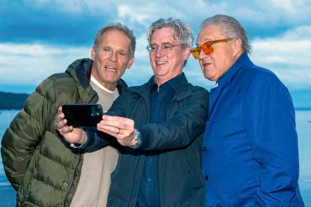 Christian Tramitz, Matthias Helwig und Michael Brandner bei der Premiere von zwei neuen Folgen der ARD-Vorabendserie Hubert ohne Staller auf dem Open Air Starnberg 2025 im Open Air Kino im Seebad. Starnberg, 05.08.2025