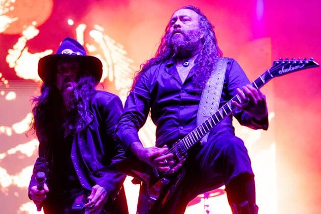 Singer Al Jourgensen (left) and guitarist Sin Quirin of American music band Ministry perform during the Brutal Assault music festival at the Josefov Fortress in Jaromer, Czech Republic, on August 6, 2025. (CTKxPhoto DavidxTanecek) CTKPhotoP2025080607739  CTKPhotoP2025080607739