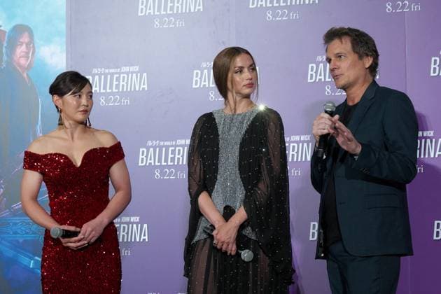 (L-R)Paris 2024 Olympic Games Judo -48kg Gold Medalist Natsumi Tsunoda, actress Ana de Armas and director Len Wiseman attend the Japan premiere for the film From the World of John Wick: Ballerina in Tokyo, Japan on Thursday, August 7, 2025.  TKP2025080713 KEIZOxMORI
