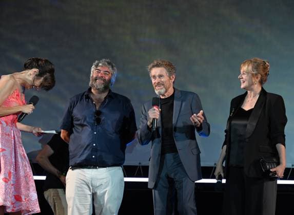 Locarno,Swiss Locarno Film Festival 2025 Photocall red carpet In the photo:cast film The Birthday Party on stage in PiazaGrande  Copyright: xNickxZonnax xipa-agency.netx xNickxZonnax IPA_Agency_IPA61891814
