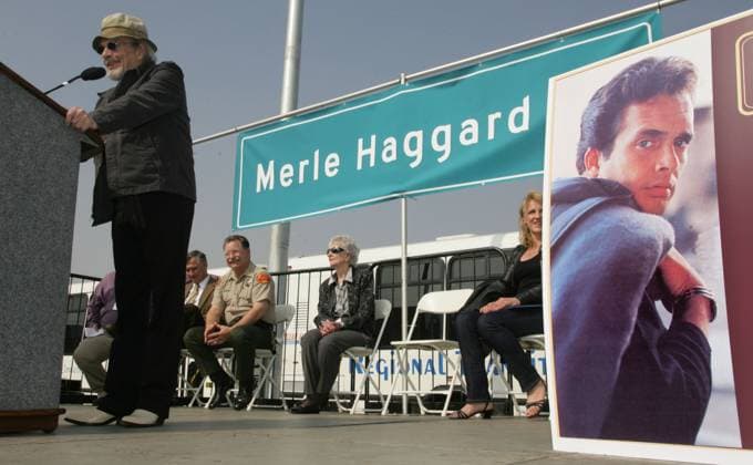 Merle Haggard 1937-2016 American Country Singer April 6, 2016 - File - Country music legend MERLE HAGGARD has died, He turned 79 on Wednesday. Haggard was inducted into the Country Music Hall of Fame in 1994. He was best known for his 1969 song Okie From Muskogee, along with dozens of other No. 1 hits. Pictured: Felix Adamo The Californian.Merle Haggard Drive dedication Copyright: xThexBakersfieldxCalifornianx