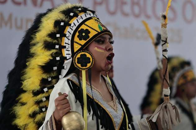 August 9, 2025, Chalco, State Of Mexico, Mexico: During the celebration of the International Day of Indigenous Peoples in Chalco, State of Mexico, dancers from the state of Durango performed traditional dances such as the Matachines and the Guadalupanos. These traditional dances are a blend of indigenous and Spanish elements, which were incorporated during the conquest and have social and religious significance due to their tribute to the Virgin of Guadalupe. They even use pre-Hispanic elements such as rattles, drums, and other objects to generate constant noises during the dances. It is estimated that there are 68 indigenous groups in Mexico with their own languages (364 variants), customs, and practices that give the country its identity - ZUMAp204 20250809_zip_p204_069 Copyright: xJosuexPerezx