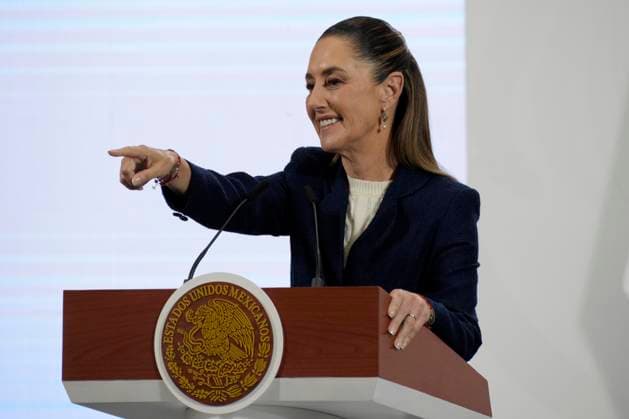 Mexico™s President Claudia Sheinbaum Holds Briefing Mexican President Claudia Sheinbaum Pardo, introduces the president of the Presidential Commission for Electoral Reform, Pablo Gomez (not in picture) during a briefing conference, at the National Palace. on August 11, 2025, in Mexico City, Mexico. (Photo by Luis Barron Eyepix Group) Copyright: xLuisxBarronx xEyepixxGroupx LB_11082025_165310
