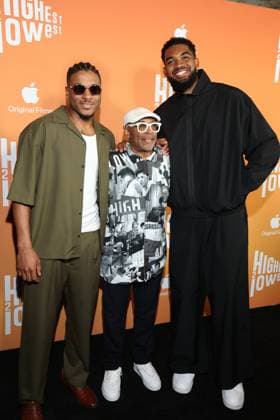 NEW YORK, NY - AUGUST 11: Miles ˜Duece™ McBride, Spike Lee and Karl-Anthony Towns at the Highest 2 Lowest Premiere at Brooklyn Academy of Music on August 11, 2025 in New York City. Copyright: xWalikxGoshornx