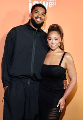 NEW YORK, NY - AUGUST 11: Karl-Anthony Towns and Jordyn Woods at the Highest 2 Lowest Premiere at Brooklyn Academy of Music on August 11, 2025 in New York City. Copyright: xWalikxGoshornx