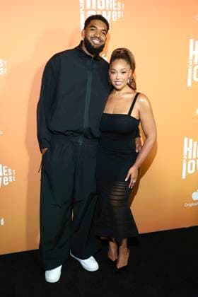 NEW YORK, NY - AUGUST 11: Karl-Anthony Towns and Jordyn Woods at the Highest 2 Lowest Premiere at Brooklyn Academy of Music on August 11, 2025 in New York City. Copyright: xWalikxGoshornx