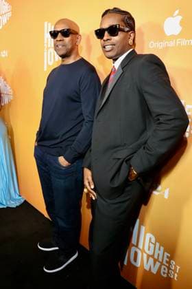 NEW YORK, NY - AUGUST 11: Denzel Washington and A$AP Rocky at the Highest 2 Lowest Premiere at Brooklyn Academy of Music on August 11, 2025 in New York City. Copyright: xWalikxGoshornx