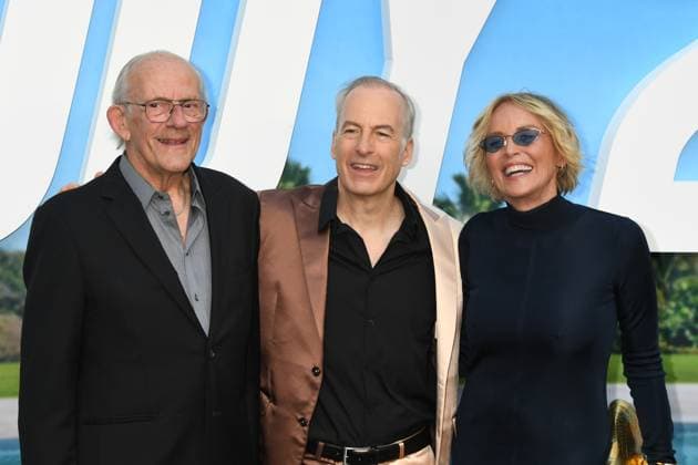 HOLLYWOOD, CA - AUGUST 11: Christopher Lloyd, Bob Odenkirk and Sharon Stone at the premiere of Universal Pictures ˜Nobody 2 at TCL Chinese Theatre on August 11, 2025 in Hollywood, California. Copyright: xJeffreyxMayerx