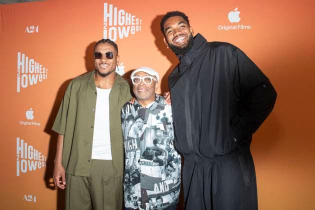 August 11, 2025, New York, United States: (L-R) Miles Duece McBride, Spike Lee and Karl-Anthony Towns attend the Highest 2 Lowest New York Premiere at Brooklyn Academy of Music. New York United States - ZUMAs197 20250811_aaa_s197_202 Copyright: xRonxAdarx