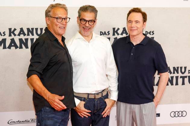 Weltpremiere Das Kanu des Manitu in München München, 12.8.2025 Christian Tramitz, Rick Kavanian und Michael Bully Herbig bei der Weltpremiere von Das Kanu des Manitu im im Mathäser Filmpalast in München Bayern Copyright: xMatthiasxGränzdörferx
