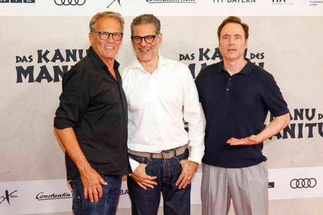 Weltpremiere Das Kanu des Manitu in München München, 12.8.2025 Christian Tramitz, Rick Kavanian und Michael Bully Herbig bei der Weltpremiere von Das Kanu des Manitu im im Mathäser Filmpalast in München Bayern Copyright: xMatthiasxGränzdörferx