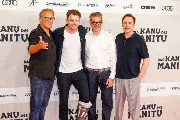 Weltpremiere Das Kanu des Manitu in München München, 12.8.2025 Christian Tramitz, Friedrich Mücke, Rick Kavanian und Michael Bully Herbig bei der Weltpremiere von Das Kanu des Manitu im im Mathäser Filmpalast in München Bayern Copyright: xMatthiasxGränzdörferx