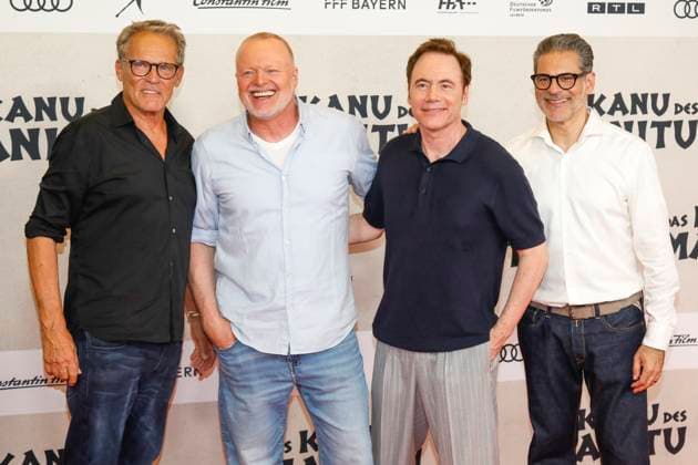 Weltpremiere Das Kanu des Manitu in München München, 12.8.2025 Christian Tramitz, Stefan Raab, Michael Bully Herbig und Rick Kavanian bei der Weltpremiere von Das Kanu des Manitu im im Mathäser Filmpalast in München Bayern Copyright: xMatthiasxGränzdörferx