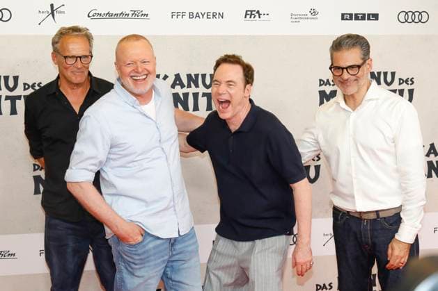 Weltpremiere Das Kanu des Manitu in München München, 12.8.2025 Christian Tramitz, Stefan Raab, Michael Bully Herbig und Rick Kavanian bei der Weltpremiere von Das Kanu des Manitu im im Mathäser Filmpalast in München Bayern Copyright: xMatthiasxGränzdörferx