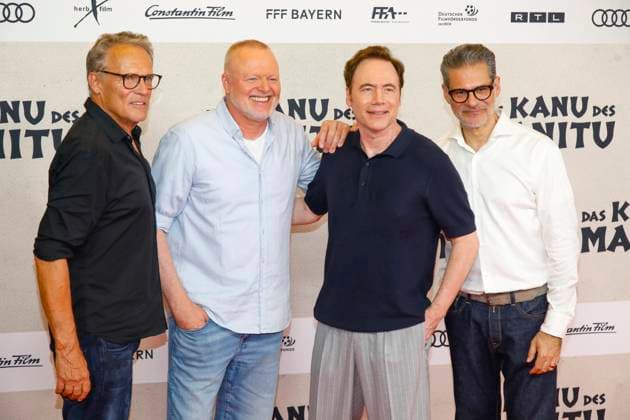 Weltpremiere Das Kanu des Manitu in München München, 12.8.2025 Christian Tramitz, Stefan Raab, Michael Bully Herbig und Rick Kavanian bei der Weltpremiere von Das Kanu des Manitu im im Mathäser Filmpalast in München Bayern Copyright: xMatthiasxGränzdörferx