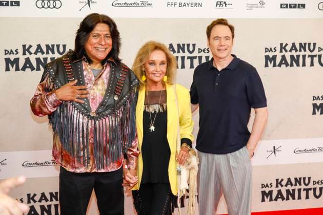 Weltpremiere Das Kanu des Manitu in München München, 12.8.2025 Michael Bully Herbig, Alan Tafoya und Hella Brice bei der Weltpremiere von Das Kanu des Manitu im im Mathäser Filmpalast in München Bayern Copyright: xMatthiasxGränzdörferx
