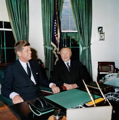 June 30, 2025, Washington, Dc, USA: U.S. President meeting with West German Chancellor Dr. Konrad Adenauer in Oval Office, White House, Washington, D.C., USA, Cecil W. Stoughton, White House Photographs, November 14, 1962 Washington USA - ZUMAg145 20250630_zap_g145_033 Copyright: xJTxVintagex