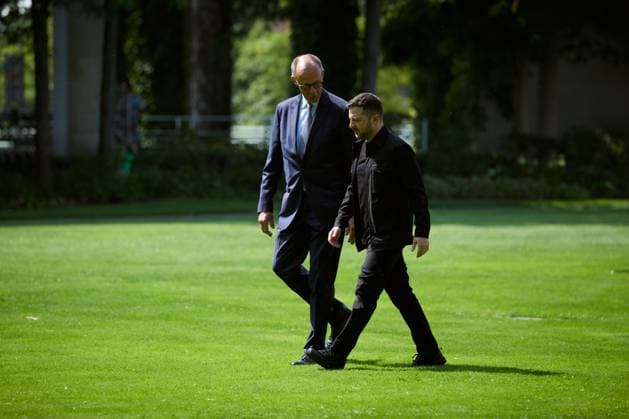 Ukrainian President Volodymyr Zelenskyy meets with German Chancellor Friedrich Merz on Wednesday, August 13, 2025, ahead of a call with President Donald Trump, Vice President JD Vance, and several European leaders. On Friday, Trump will meet with Russian President Vladimir Putin in Alaska to try to end the war in Ukraine. Photo via Ukrainian Presidential Press Office  WAX2025081306 UKRAINIANxPRESIDENTIALxPRESSxOFF