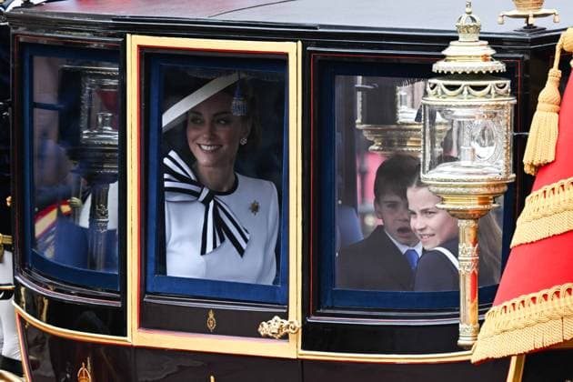 Princess of Wales Kate Middleton appears in public for the first time in months LONDON, UNITED KINGDOM - JUNE 15: Princess of Wales Kate Middleton appears in public for the first time in months during the Trooping the Colour parade that is held for the official birthday of King Charles III, the carriages carrying King Charles III, his wife Queen Camilla and members of the royal family left Buckingham Palace with a cortege at 10.30 local time in London, United Kingdom on June 15, 2024. Princess Kate had an abdominal surgery in January. It was announced on March 22 that Middleton, who was stated to have interrupted his official duties until Easter at the end of March due to the surgery, had cancer. Greater London Ingiltere. Editorial use on  Copyright: x2025xAnadoluxRaÅüidxNecatixAslÄ±mx