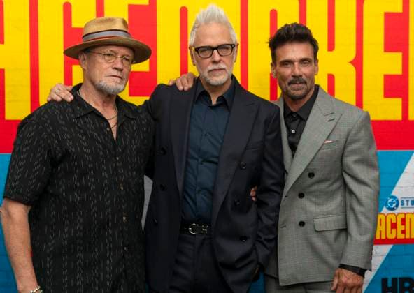 August 14, 2025, New York, Ny, United States: Michael Rooker, James Gunn and Frank Grillo attend the HBO Max Original Series of Peacemaker Season 2. Held at AMC Lincoln Square in New York. Zuma Press. August 13, 2025. New York United States - ZUMAp281 20250814_zea_p281_100 Copyright: xPhotoxImagexPressx