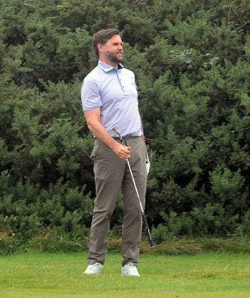 Vice President JD Vance Golf Ayrshire 14th August 2025. Vice President JD Vance is playing golf, guided by caddies round the Turnberry course three weeks after President Donald Trump hit the greens at his Ayrshire resort.  Copyright: xLesxGallagherx NINTCHDBPICT001016221065