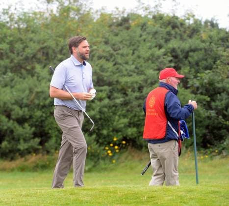 Vice President JD Vance Golf Ayrshire 14th August 2025. Vice President JD Vance is playing golf, guided by caddies round the Turnberry course three weeks after President Donald Trump hit the greens at his Ayrshire resort.  Copyright: xLesxGallagherx NINTCHDBPICT001016221086