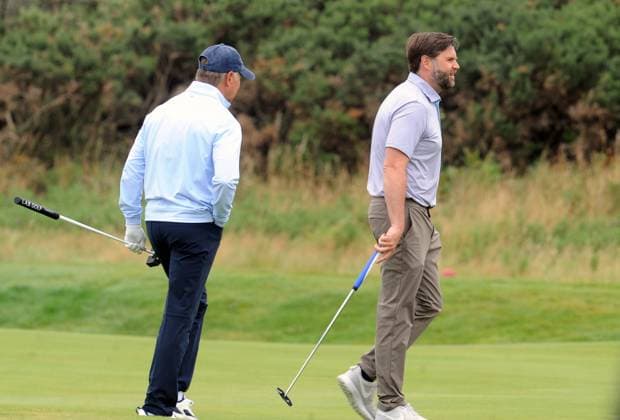 Vice President JD Vance Golf Ayrshire 14th August 2025. Vice President JD Vance is playing golf, guided by caddies round the Turnberry course three weeks after President Donald Trump hit the greens at his Ayrshire resort.  Copyright: xLesxGallagherx NINTCHDBPICT001016221101