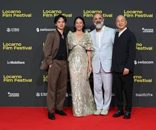 Locarno,Swiss Locarno Film Festival 2025 Photocall and red carper present Rosemead film Piazza Grande In the photo:Lucy Liu actress producer Career Achievement Award, Eric Lin director,producer,Lawrence Shou actor and Giona Nazzaro director artist Locarno film Festival  Copyright: xNickxZonnax xipa-agency.netx xNickxZonnax IPA_Agency_IPA62448002