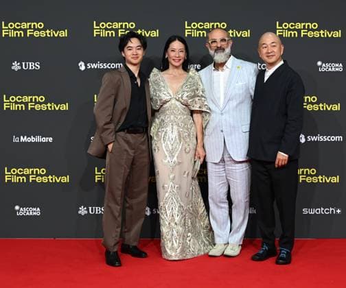Locarno,Swiss Locarno Film Festival 2025 Photocall and red carper present Rosemead film Piazza Grande In the photo:Lucy Liu actress producer Career Achievement Award, Eric Lin director,producer,Lawrence Shou actor and Giona Nazzaro director artist Locarno film Festival  Copyright: xNickxZonnax xipa-agency.netx xNickxZonnax IPA_Agency_IPA62448009