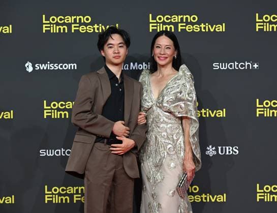 Locarno,Swiss Locarno Film Festival 2025 Photocall and red carper present Rosemead film Piazza Grande In the photo:Lucy Liu actress producer, Lawrence Shou actor  Copyright: xNickxZonnax xipa-agency.netx xNickxZonnax IPA_Agency_IPA62448014