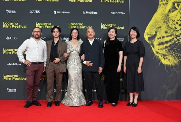 Locarno,Swiss Locarno Film Festival 2025 Photocall and red carper present Rosemead film Piazza Grande In the photo:Lucy Liu actress Career Achievement Award, Eric Lin director,producer,Lawrence Shou actor and cast producer  Copyright: xNickxZonnax xipa-agency.netx xNickxZonnax IPA_Agency_IPA62448034