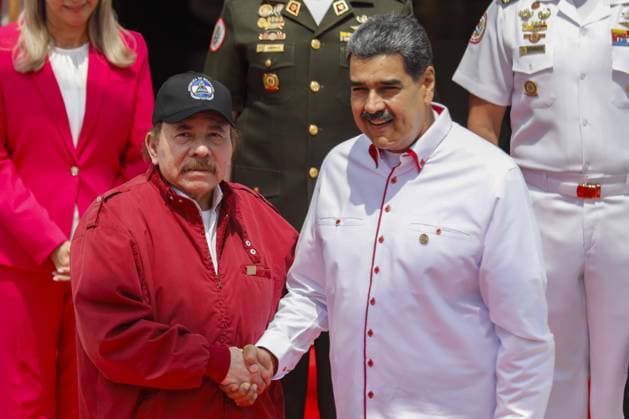 Bolivarian Alliance for the Peoples of Our America Summit in Caracas CARACAS, VENEZUELA - APRIL 24: President of Venezuela Nicolas Maduro greets President of Nicaragua Daniel Ortega during the opening event of the XXIII Summit of ALBA-TCP (Bolivarian Alliance for the Americas) at Miraflores Presidential Palace on April 24, 2024 in Caracas, Venezuela. Venezuela World. Editorial use only. Please get in touch for any other usage.  Copyright: x2025xAnadoluxPedroxRancesxMatteyx