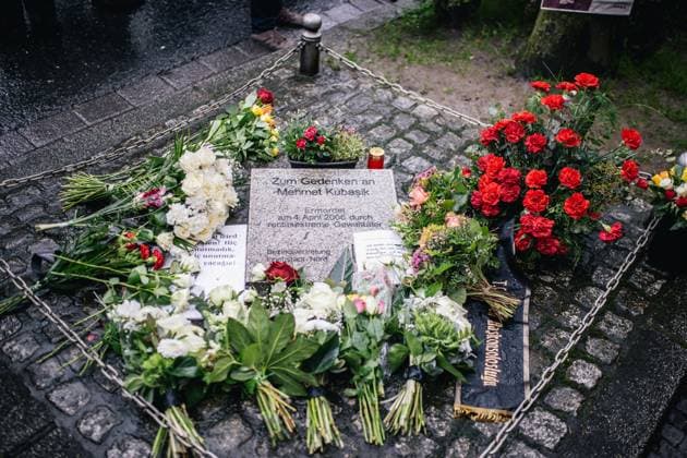 18th death anniversary of the NSU s Turkish victim in Dortmund DORTMUND, GERMANY - APRIL 04: Flowers are seen on a memorial in honor of Mehmet Kubasik and the victims of the NSU attacks as people, holding portraits and banners, gather to pay tribute to Mehmet Kubasik and the victims of the NSU attacks on April 04, 2024 in Dortmund, Germany. On April 4th 2006, kiosk vendor Mehmet Kubasik, a German citizen of Turkish origin, was killed by Neo-Nazi group National Socialist Underground members in his shop in Dortmund. This was one of a series of attacks done by the NSU group which took place between 2000 and 2007. The Turks were the main target of these attacks which resulted in the killing of 8 Turks, a Greek and a German policewoman.  Copyright: x2025xAnadoluxHeshamxElsherifx