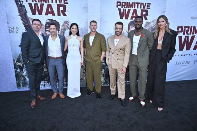 August 18, 2025, Los Angeles, Ca, USA: LOS ANGELES - AUG 18: Luke Sparke, Nick Wechsler, Ana Thu Nguyen, Ryan Kwanten, Jeremy Piven, Adolphus Waylee, Tricia Helfer at Primative War Premiere at the Hollywood American Legion on August 18, 2025 in Los Angeles, CA Los Angeles USA - ZUMAnc22 20250818_zaa_nc22_227 Copyright: xKathyxHutchinsx