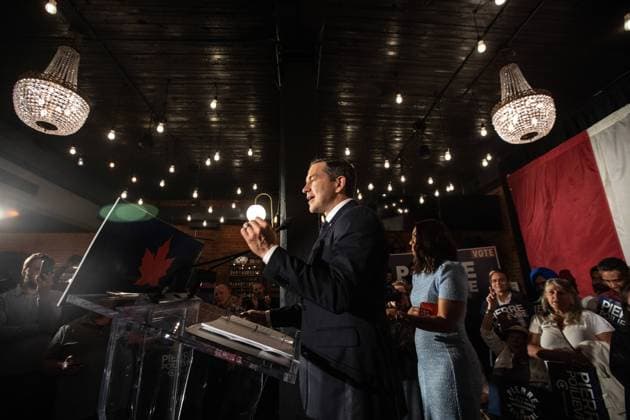 August 18, 2025, Camrose, Ab, CANADA: p>Conservative Party Leader Pierre Poilievre gives a speech after his win in the Battle River-Crowfoot byelection in Camrose, Alta., Monday, Aug. 18, 2025. Camrose CANADA  - ZUMAc35_ 20250818_zaf_c35_127 Copyright: xJasonxFransonx