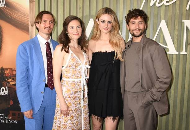 NEW YORK, NY - AUGUST 19: Raffaele Sollecito, Amanda Knox, Grace Van Patten and Giuseppe De Domenico at The Twisted Tale Of Amanda Knox New York Premiere on August 19, 2025 at New York Historical Society in New York City. Copyright: xMediaPunchx