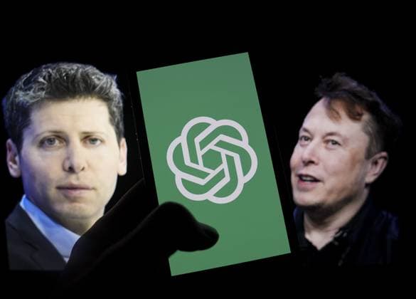 Elon Musk and OpenAI ANKARA, TURKIYE - MARCH 14: In this photo illustration, the logo of OpenAI is displayed on a mobile phone screen in front of a computer screen displaying the photographs of Elon Musk and Sam Altman in Ankara, Turkiye on March 14, 2024. Ankara Turkey. Editorial use only. Please get in touch for any other usage.  Copyright: x2025xAnadoluxMuhammedxSelimxKorkutatax