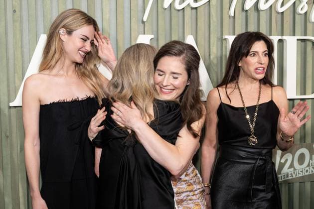 August 19, 2025, Bronx, New York, USA: Grace Van Patten wearing dress by Prada, Karey Burke, Amanda Knox, K. J. Steinberg attend premiere by HULU of The twisted tail of Amanda Knox at Historical Society in New York, NY on August 19, 2025 Bronx USA - ZUMAr339 20250819_znp_r339_070 Copyright: xLevxRadinx