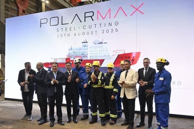Canada s and Finland s representatives during a steel cutting ceremony for the beginning of construction of the Polar Max Icebreaker in Helsinki Shipyard in Helsinki, Finland on August 20, 2025. Polar Max is the first newbuild project at the Helsinki Shipyard under Canadian-owned Davie s ownership. Project will be carried out in collaboration between Finnish and Canadian maritime industry experts and the finished vessel is scheduled to be delivered to the Canadian government by 2030. The project is aligned with the principles of the Icebreaker Collaboration Effort ( ICE Pact ) between Finland, the United States and Canada. Helsinki Finland  Copyright: xMarkkuxUlanderx LKFTJK20250820140424FQLV