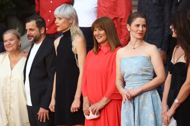 Sarajevo, Bosnia and Herzegovina, 200825. Director and writer Hana Jusic with producer Ankica Juric Tilic and actors Filip Djuric and Ana Marija Veselcic on the red carpet before the premiere of her film God will not help, at 31st Sarajevo Film Festival, 6th day. Photo: Antonio Balic CROPIX Copyright: xxAntonioxBalicx xCROPIXx sff_sesti_dan8-200825