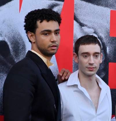 Cast members Archie Madekwe (L) Theodore Pellerin attend the premiere of the motion picture crime thriller Lurker at the Vista Theatre in Los Angeles on Wednesday, August 20, 2025. Storyline: A retail employee infiltrates the inner circle of an artist on the verge of stardom. As he gets closer to the budding music star, access and proximity become a matter of life and death.  LAP2025082025 JIMxRUYMEN