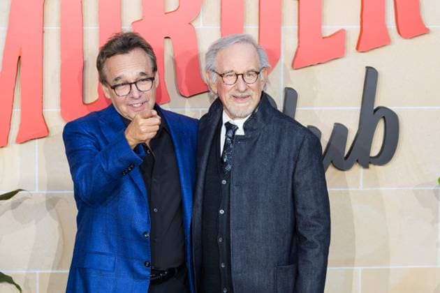The Thursday Murder Club UK Premiere in London LONDON, UNITED KINGDOM - AUGUST 21: Chris Columbus (L) and Steven Spielberg (R) attend the UK premiere of The Thursday Murder Club in Leicester Square Gardens in London, United Kingdom on August 21, 2025. Wiktor Szymanowicz Anadolu London United Kingdom. Editorial use only. Please get in touch for any other usage.  Copyright: x2025xAnadoluxWiktorxSzymanowiczx