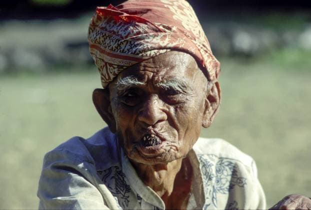 Alter Mann in Marante kaut Betelnuss, Torajaland, Sulawesi, Indonesien Old man in Marante chewing betel nut, Torajaland, Sulawesi, Indonesia Copyright: imageBROKER PeterxFischer iblpfi14785151.jpg