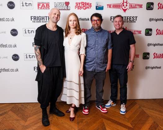 World Premiere of Blood Shine on Saturday 23 August 2025 (L-R) Justin Brooks, Emily Bennett, Zeus Kontoyannis and G-Riley Mills seen at the World Premiere of Blood Shine during Frightfest 2025 at ODEON LUXE Leicester Square, London on Saturday 23 August 2025., Credit:Julie Edwards Avalon  Copyright: xJuliexEdwardsx xAvalonx 1030836416