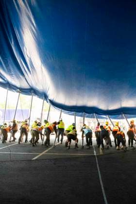 August 23, 2025, Calgary, Canada: Cirque du Soleil raised its iconic big top in Calgary for the upcoming production of ECHO. The tent was erected ahead of the showÃ¢â‚¬â ¢s Canadian premiere, which runs from August 30 through October 19, 2025. The production blends acrobatics, design, and storytelling, marking CirqueÃ¢â‚¬â ¢s return to Calgary with its newest touring show. Calgary Canada - ZUMAr123 20250823_zap_r123_031 Copyright: xBadenxRothx
