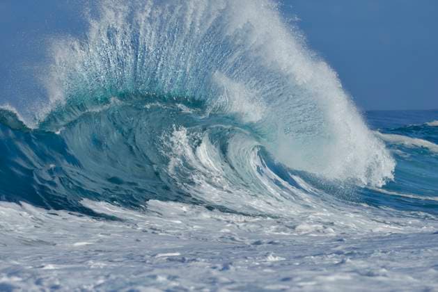 Creative Highlights World Powerful breaking wave and spray in Pacific Ocean near Oahu Hawaii, RUEF04746