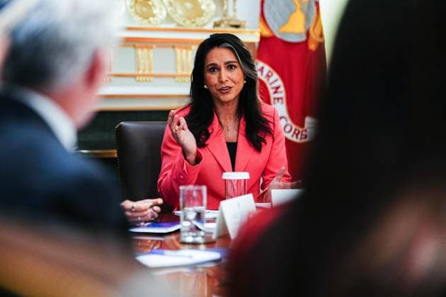 President Trump Chairs a Cabinet Meeting at the White House Tulsi Gabbard, Director of National Intelligence (DNI) speaks as United States President Donald J Trump chairs a Cabinet meeting in the Cabinet Room of the White House in Washington, DC, USA, on Tuesday, August 26, 2025. Credit: Aaron Schwartz Pool via CNP Washington District of Columbia United States  Copyright: xPool ABACAx